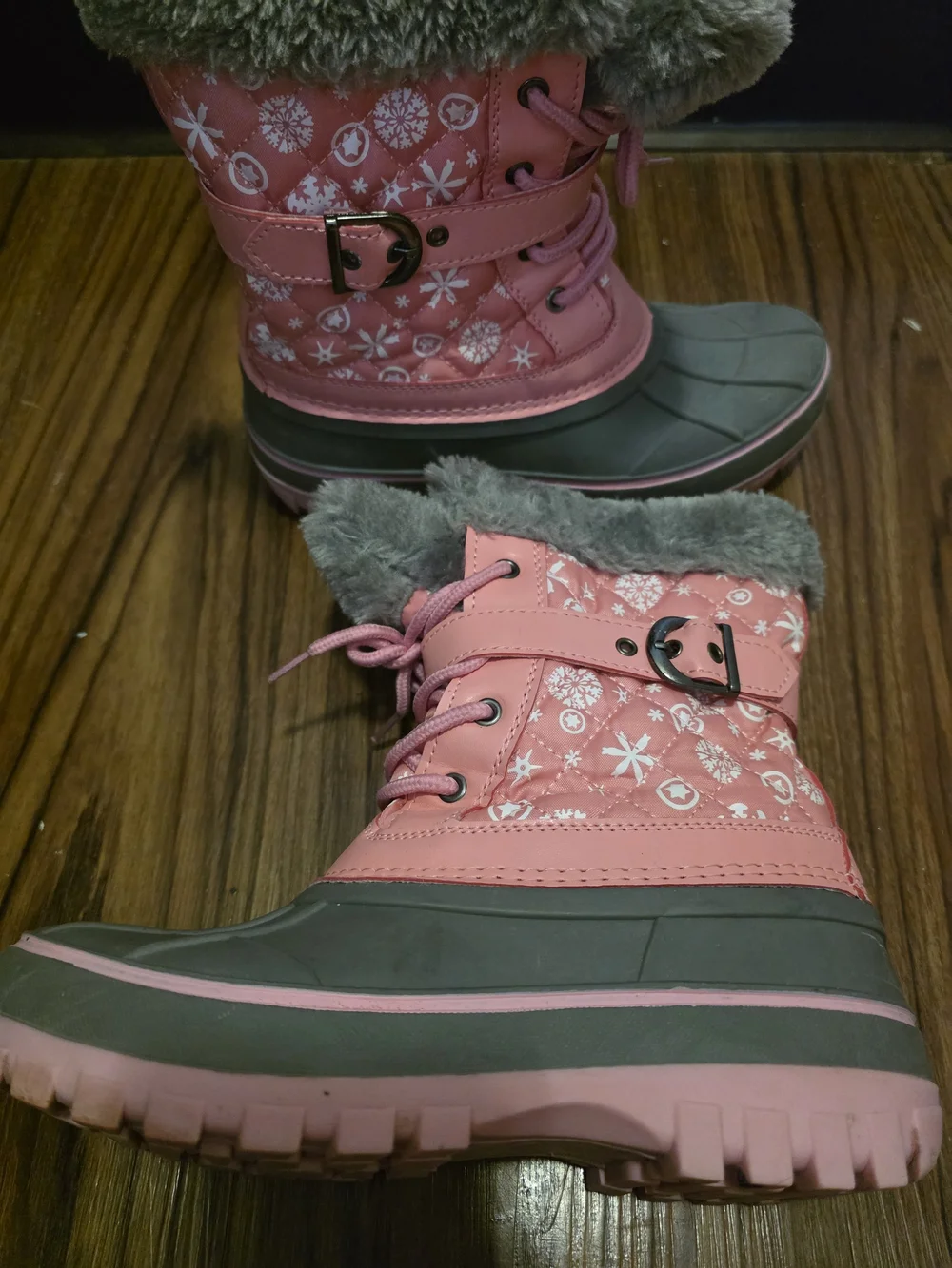 Dream Pairs Pink and Gray Girls Waterproof Snow Boots with Faux-Fur Cuff